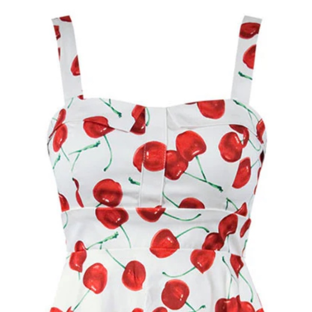 🍒Women’s Double Trouble Apparel Shes My Cherry Bomb White Pin Up Style Dress 🍒 - Picture 3 of 6